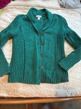 Christopher & Banks Teal Shawl-Collar Button Cardigan
